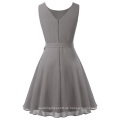 Kate Kasin Ärmelloser Rundhals A-Linie Chiffon Dunkelgrau Sommerkleid KK000625-5